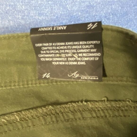 A3 Denim Womens Olive Green Ankle Skinny Jeans Size 14 - Picture 5 of 10